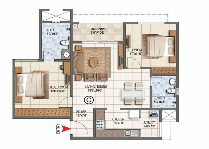 Prestige Eaton Park 4.5 BHK Floor Plan